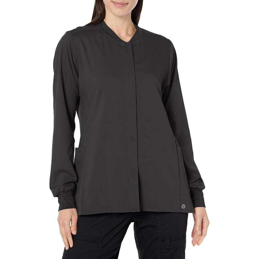 WonderWink womens Women’s Snap Front Warm-up Jacket(Black)