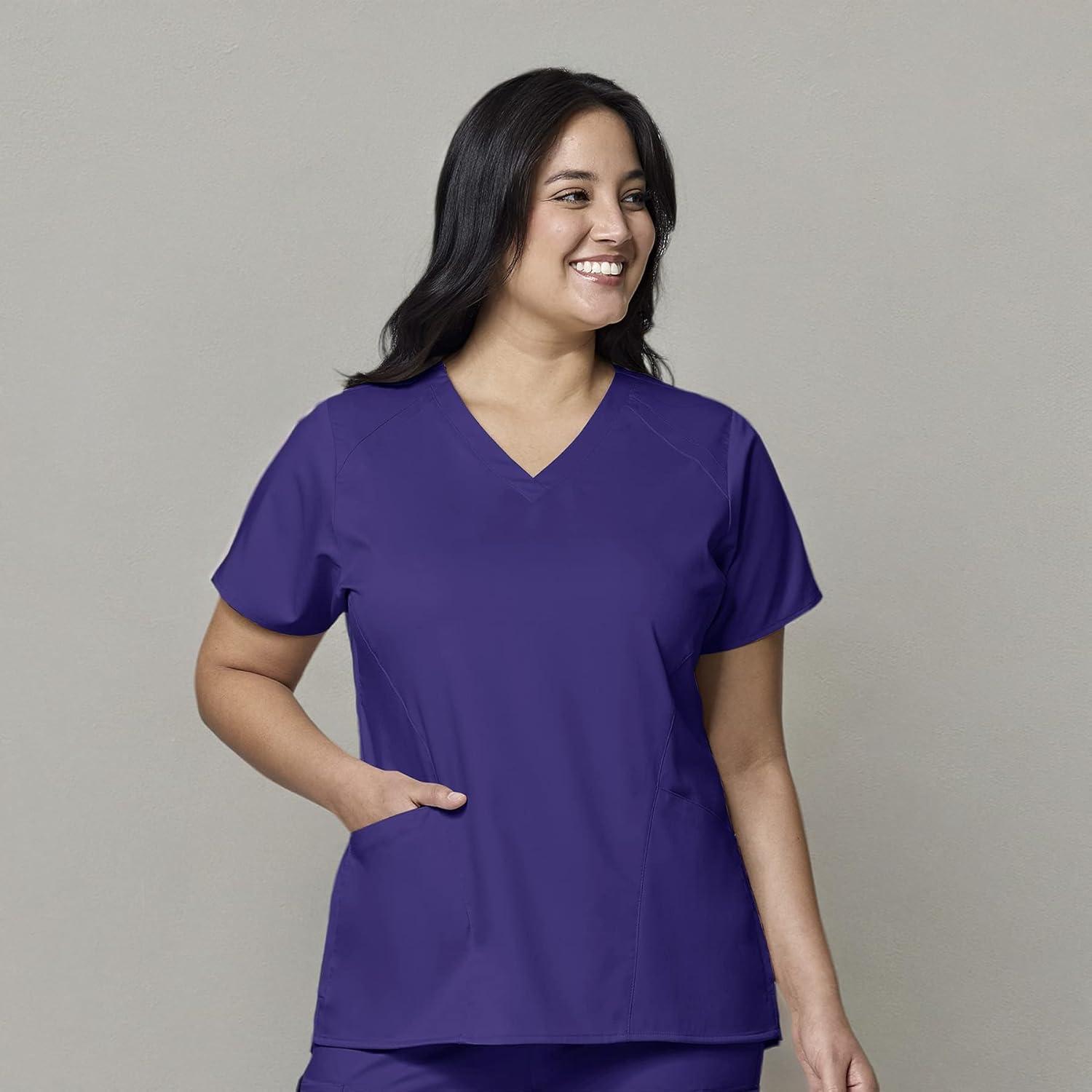 WonderWink Womens Women’s Four Pocket V-Neck Scrub Top(Grape)