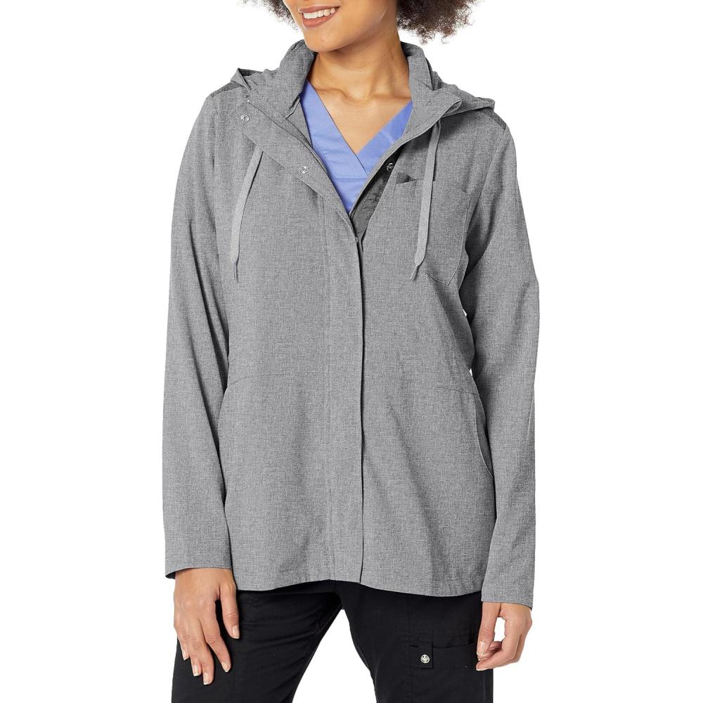 WonderWink womens Convertible Hood Jacket(Grey Heather)