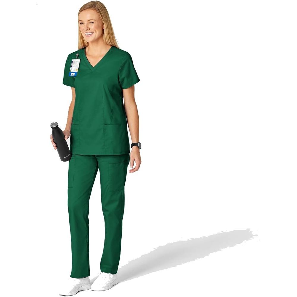 Wink WonderWORK Women’s Shaped V-Neck Scrub Top(Hunter)
