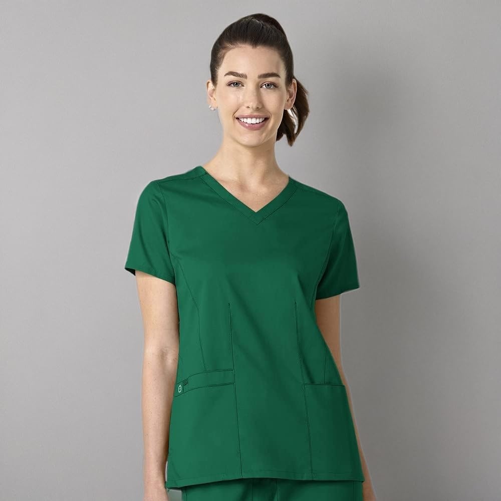 Wink WonderWORK Women’s Shaped V-Neck Scrub Top(Hunter)