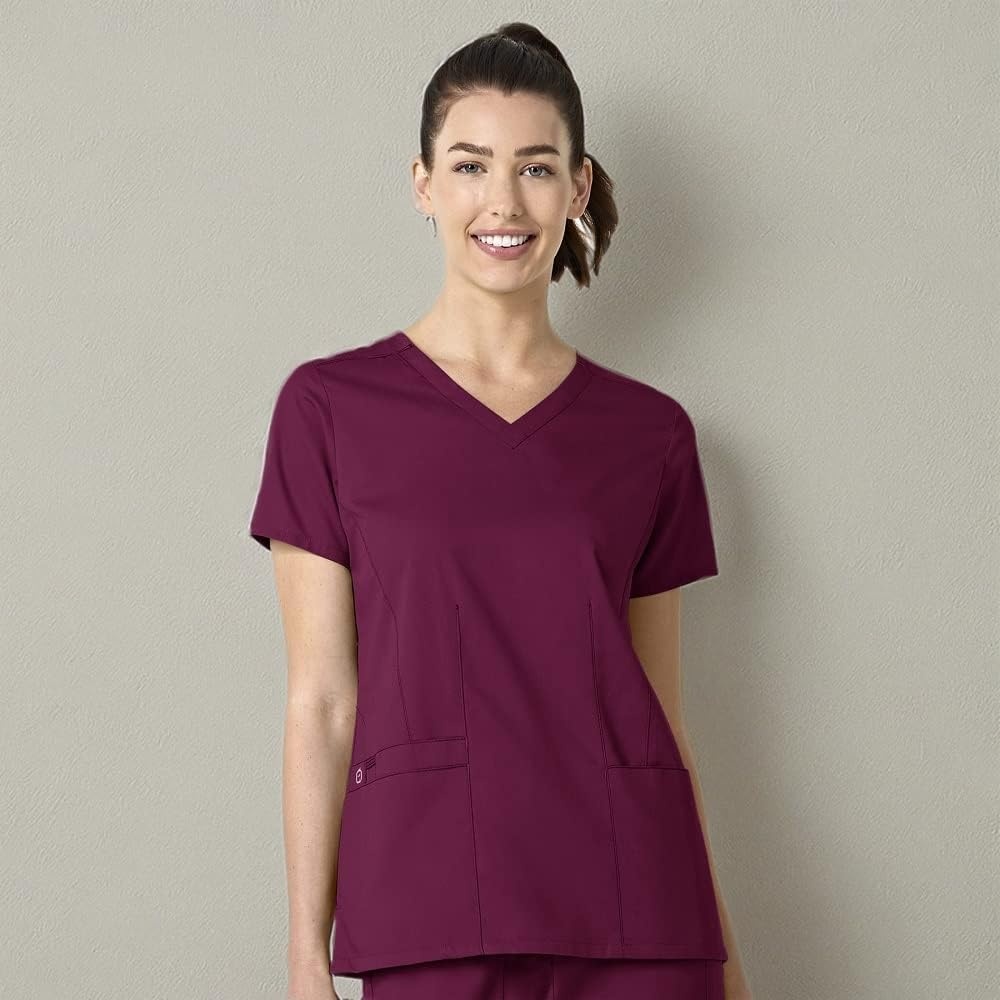 WINK WonderWORK Women’s V-Neck Scrub Top(Wine)