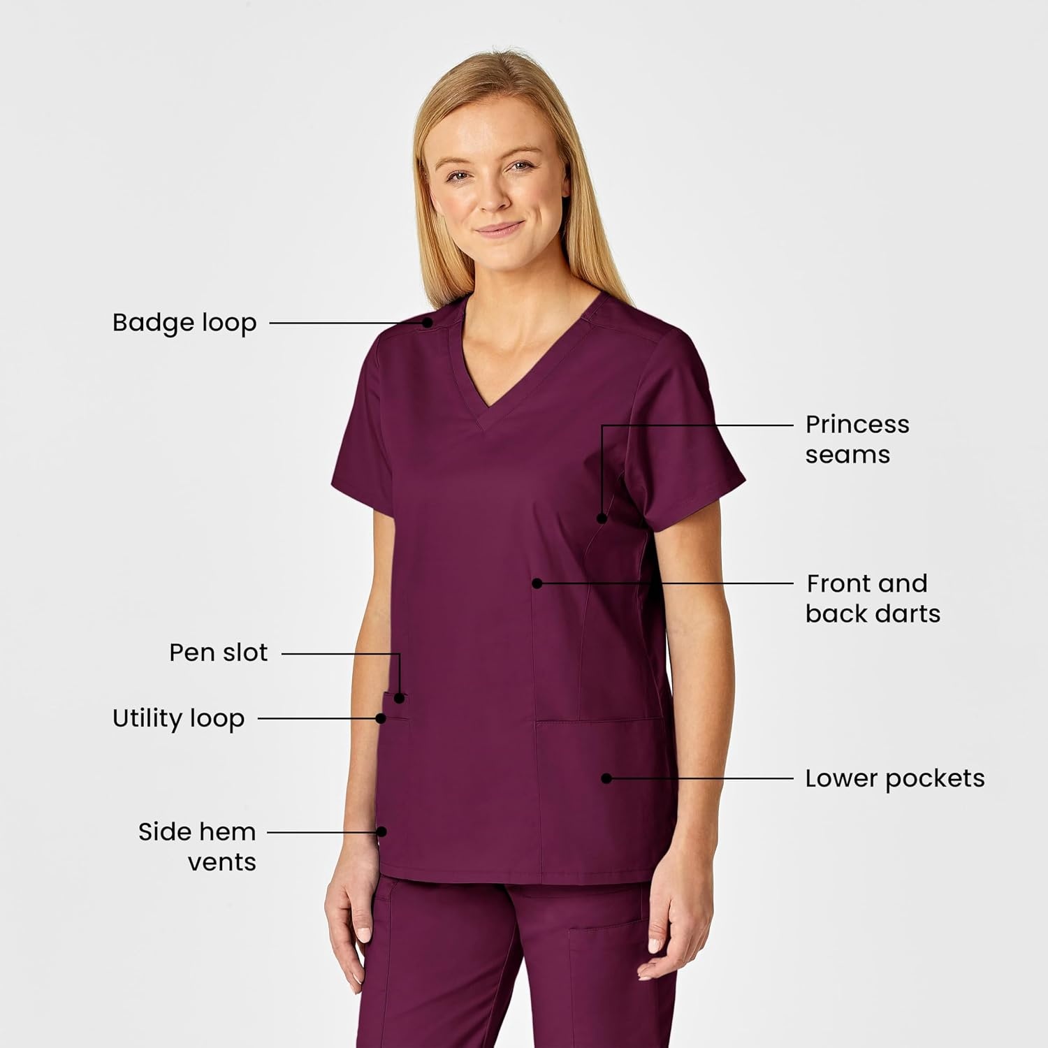 WINK WonderWORK Women’s V-Neck Scrub Top(Wine)