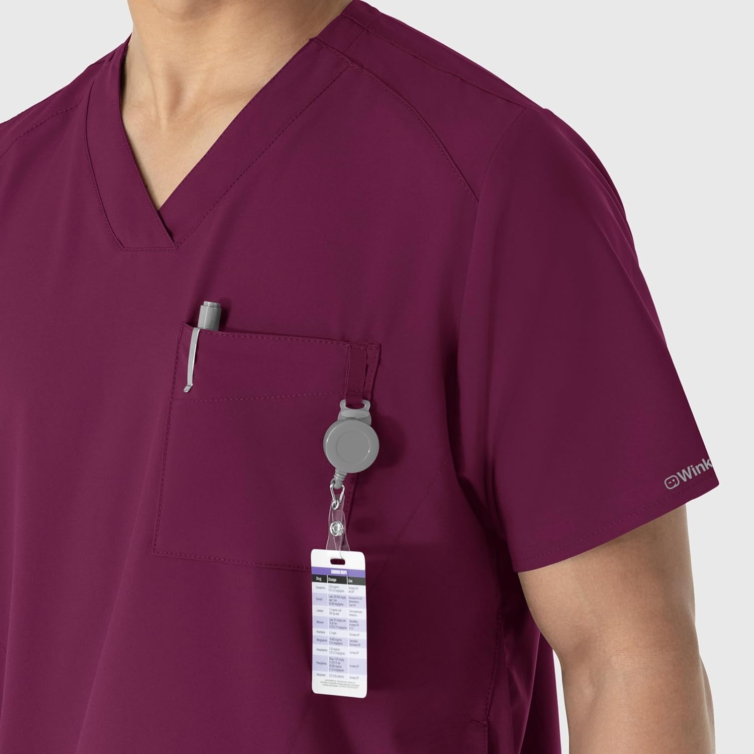 WINK W123 Men’s V-Neck Scrub Top(Wine)