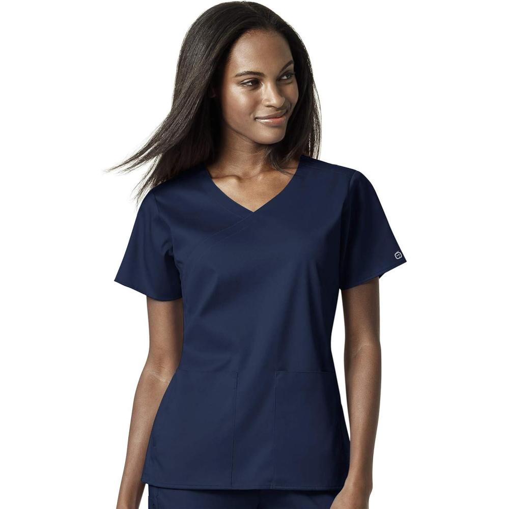 WonderWink Womens Women’s 4 Pocket Wrap Scrub Top(Navy)