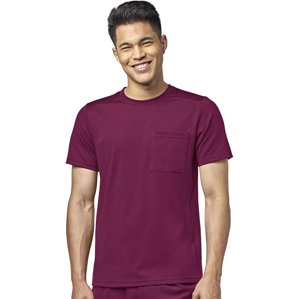 WonderWink Mens Men’s Moto Knit Crew Neck Top(Wine)