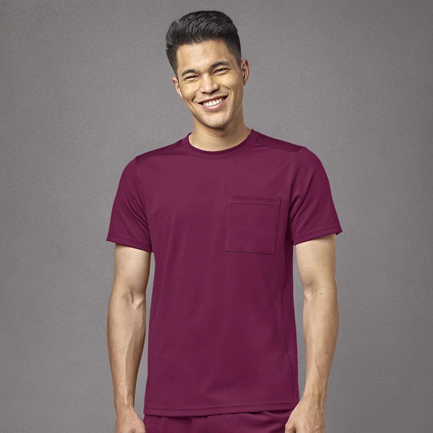 WonderWink Mens Men’s Moto Knit Crew Neck Top(Wine)