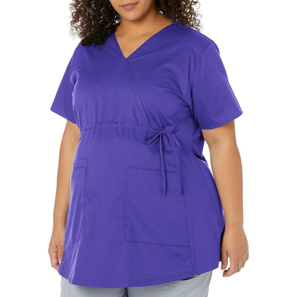 Wink WonderWORK Scrubs for Maternity Mock Wrap Scrub Tops(Grape)