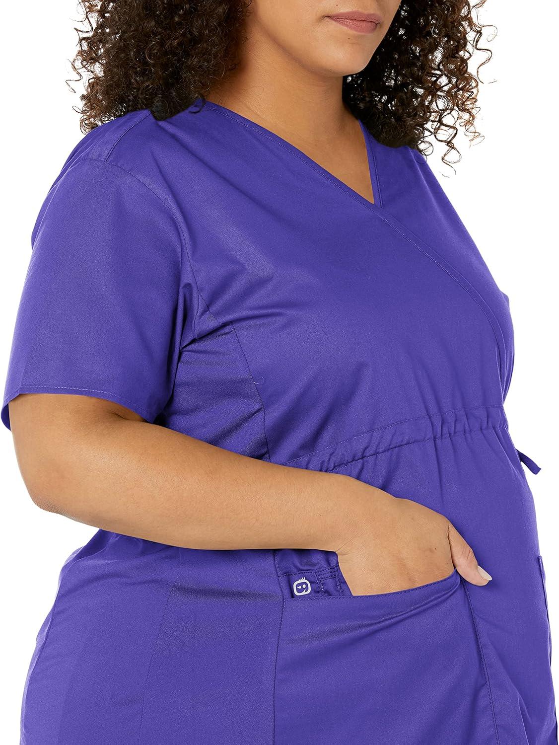 Wink WonderWORK Scrubs for Maternity Mock Wrap Scrub Tops(Grape)