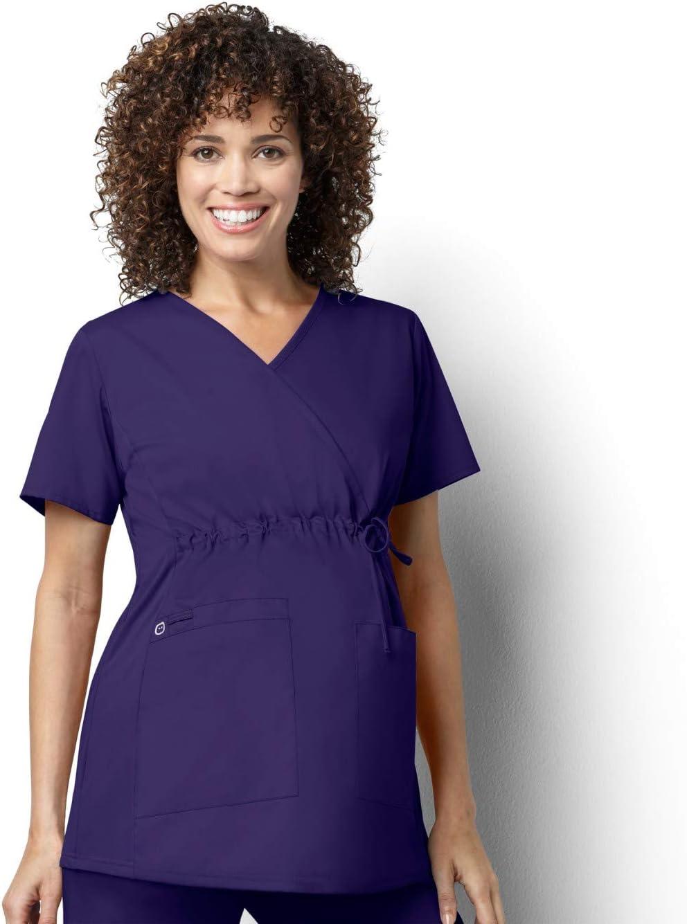 Wink WonderWORK Scrubs for Maternity Mock Wrap Scrub Tops(Grape)
