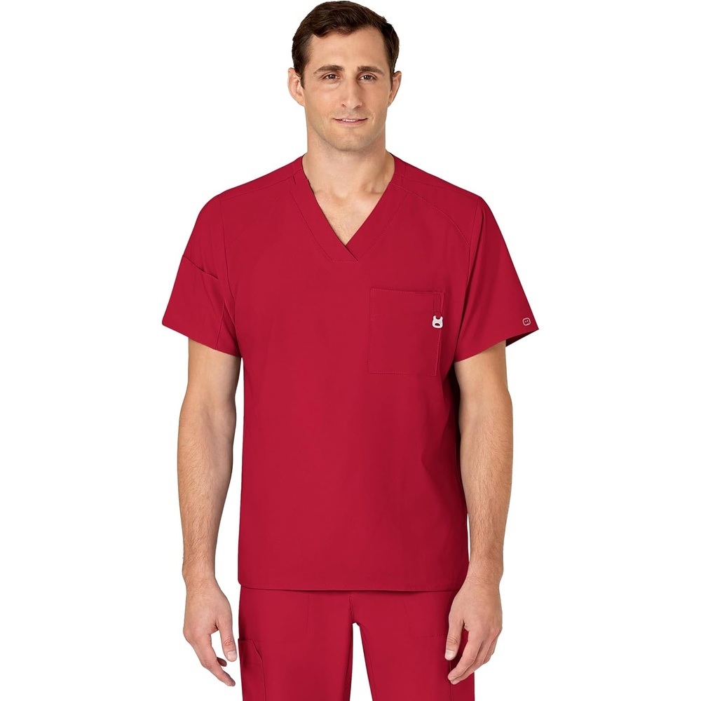 WINK W123 Men’s V-Neck Scrub Top(Red)