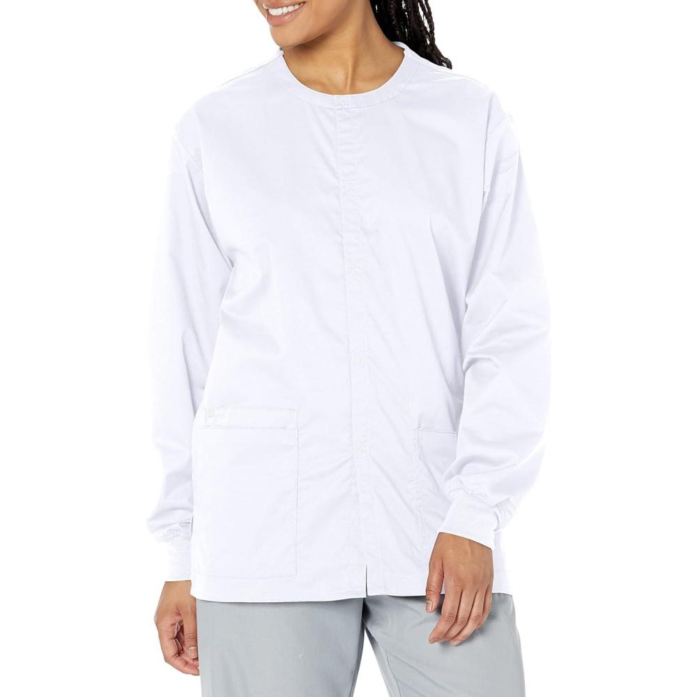 WonderWink womens Snap Front Jacket(White)