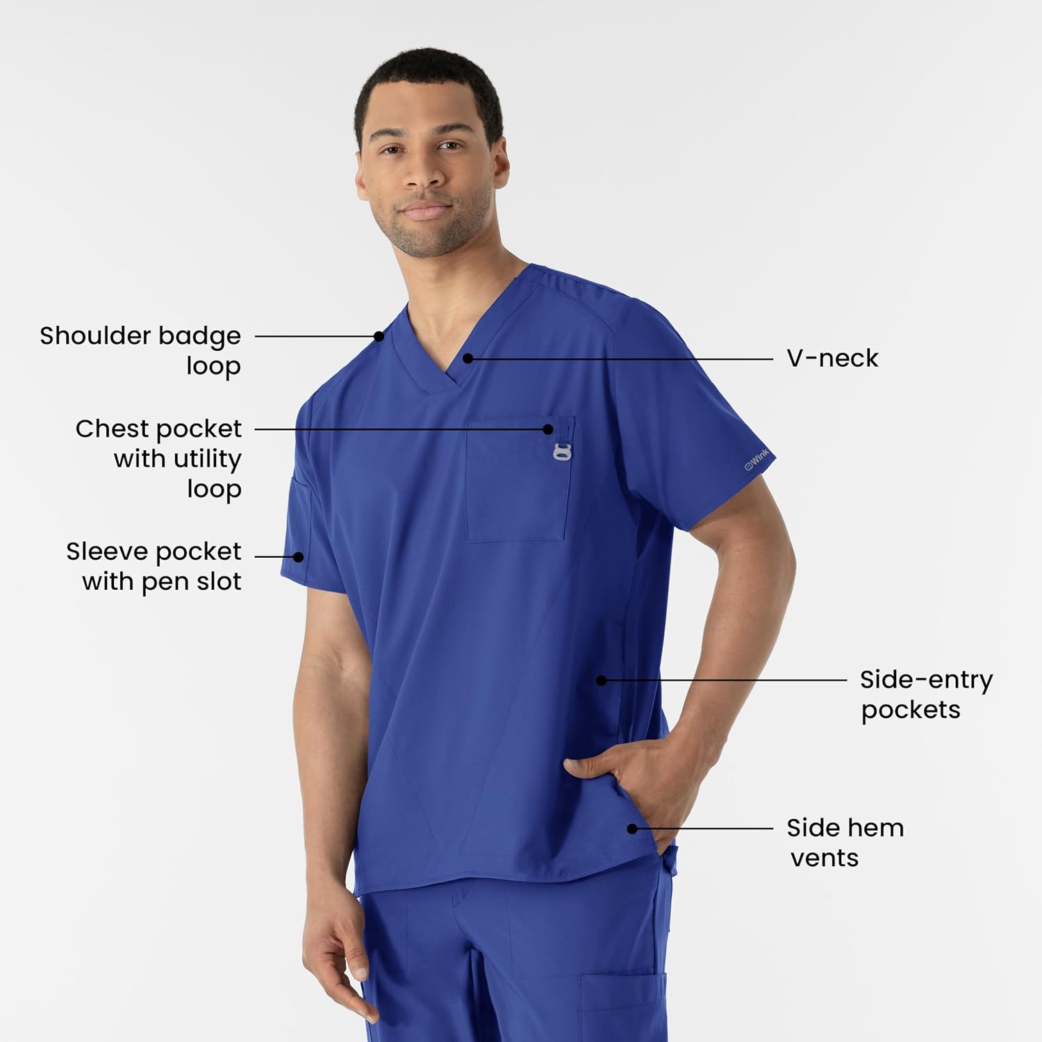 WINK W123 Men’s V-Neck Scrub Top(Galaxy Blue)