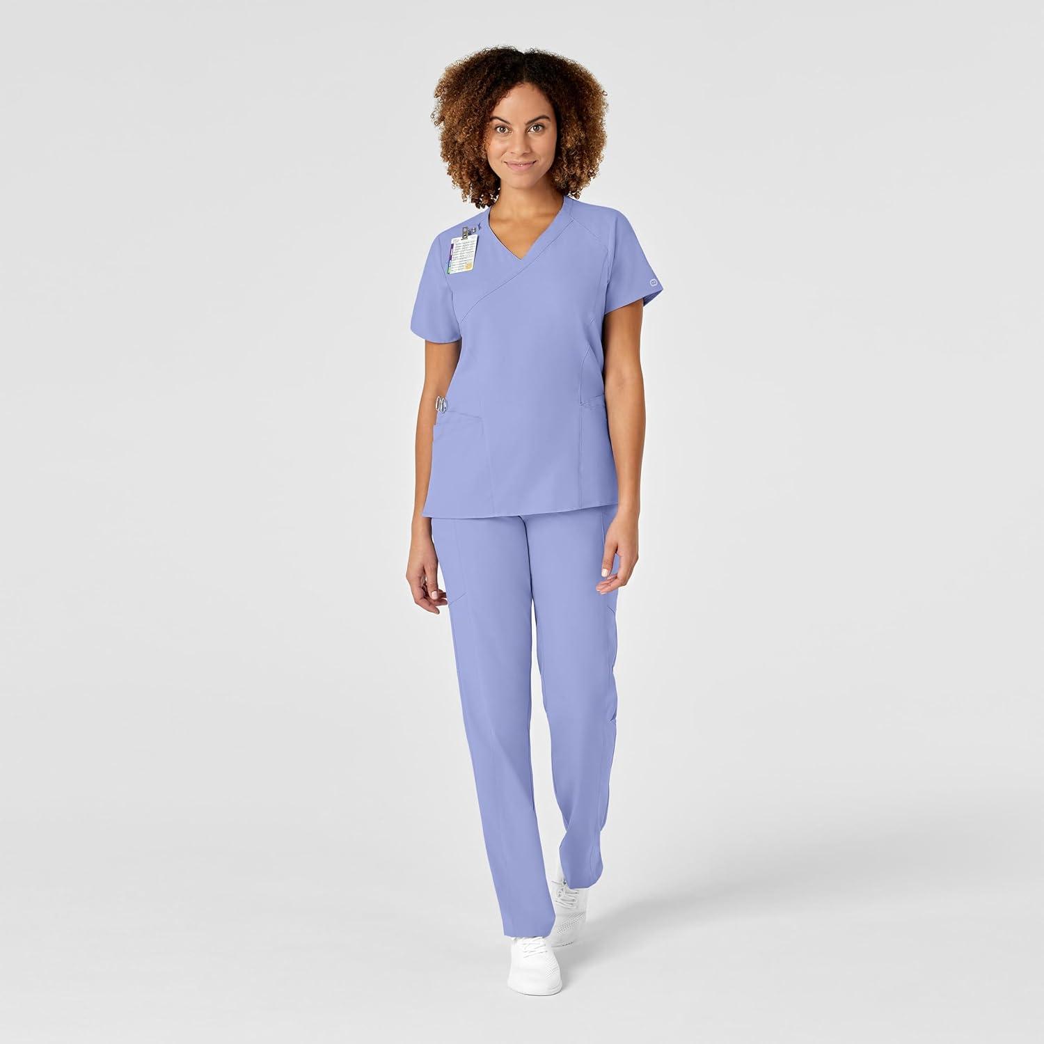 WonderWink Womens Women’s Mock Wrap Scrub Top(Ceil Blue)