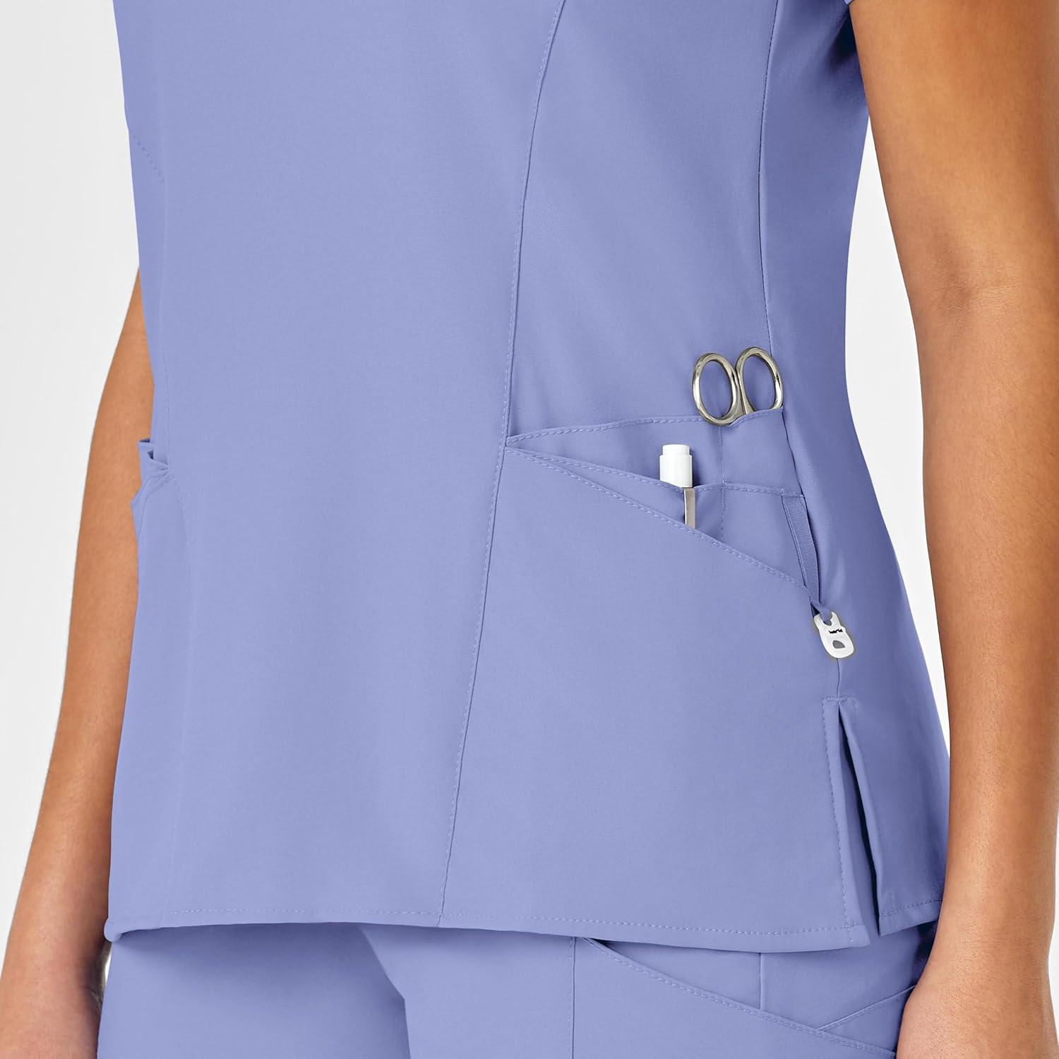 WonderWink Womens Women’s Mock Wrap Scrub Top(Ceil Blue)
