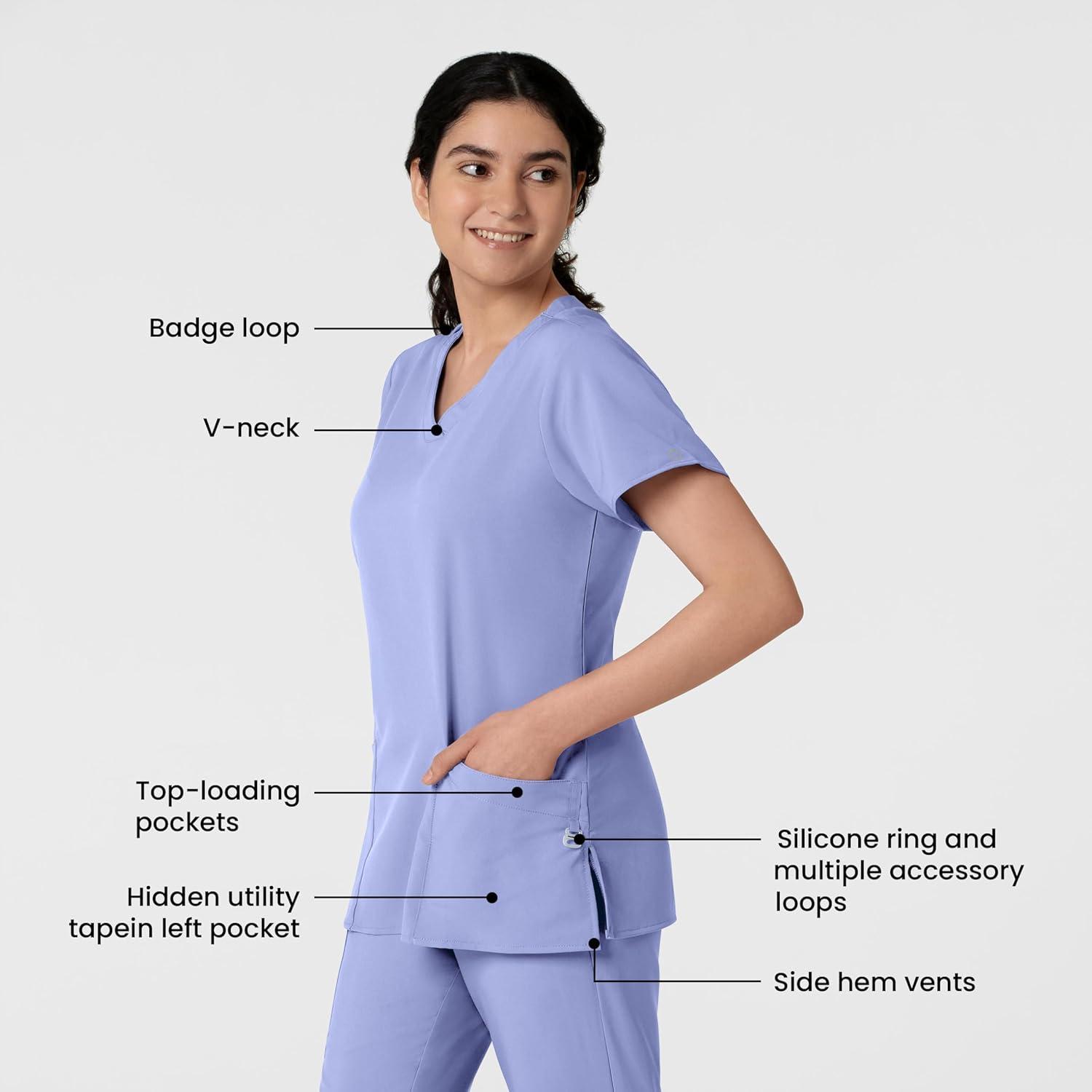 Wink Scrubs for Women, W123, Classic V-Neck Tops with 2 Pockets(Ceil Blue)