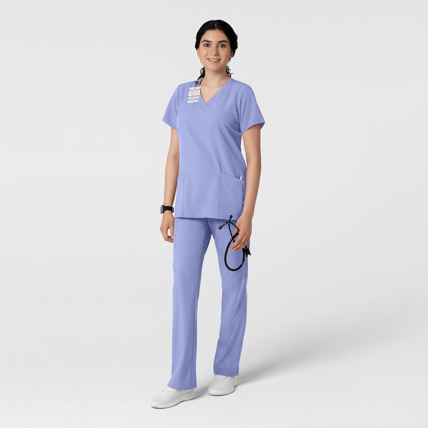 Wink Scrubs for Women, W123, Classic V-Neck Tops with 2 Pockets(Ceil Blue)
