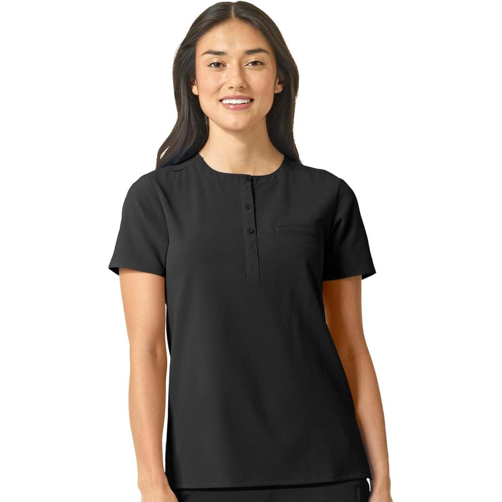 WonderWink Womens Mandarin Collar Tuck-in Top(Black)