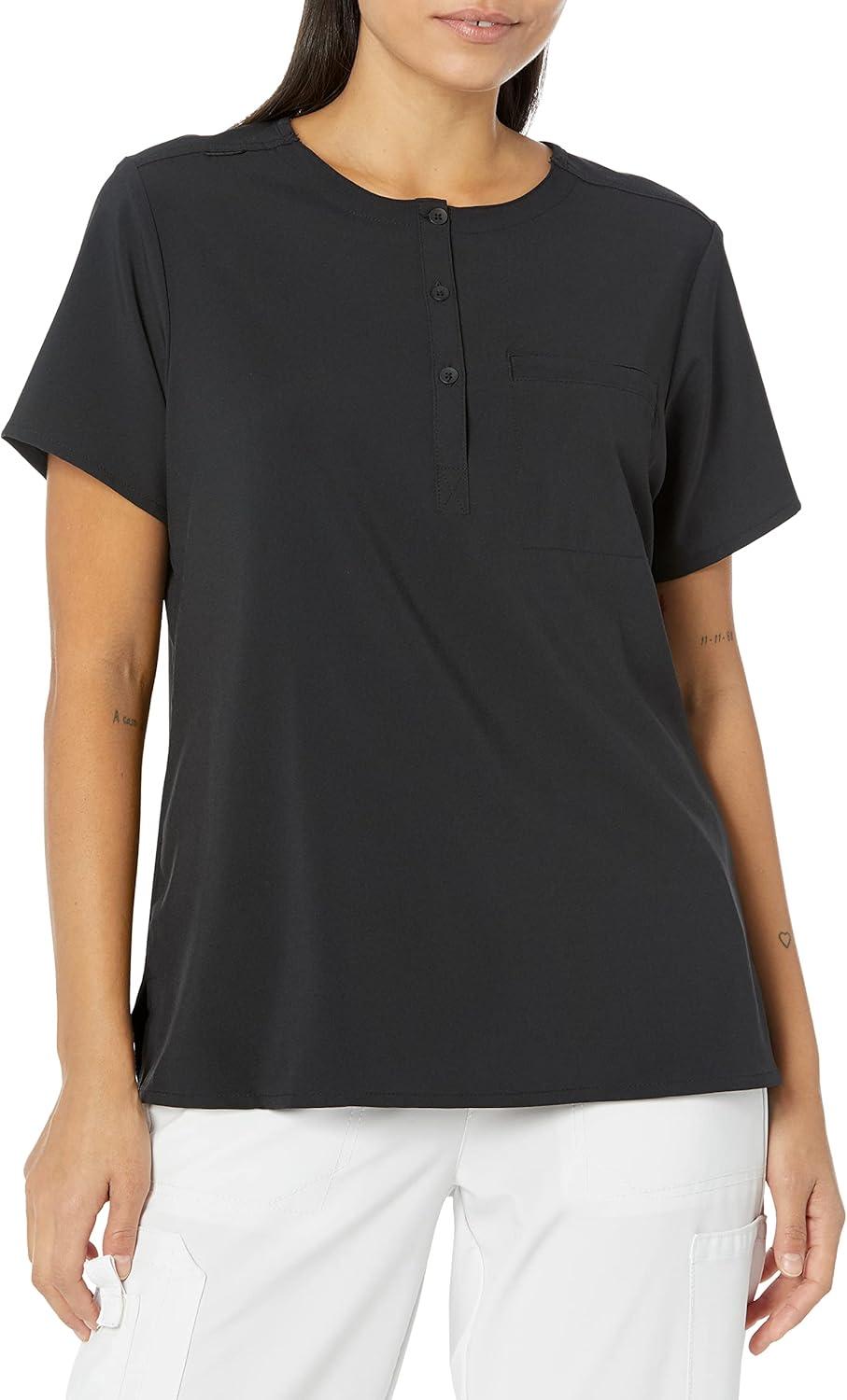 WonderWink Womens Mandarin Collar Tuck-in Top(Black)