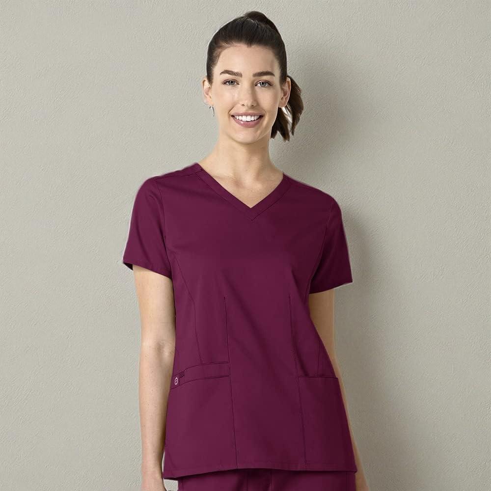 WonderWink Womens Shaped V-Neck Top(Wine)