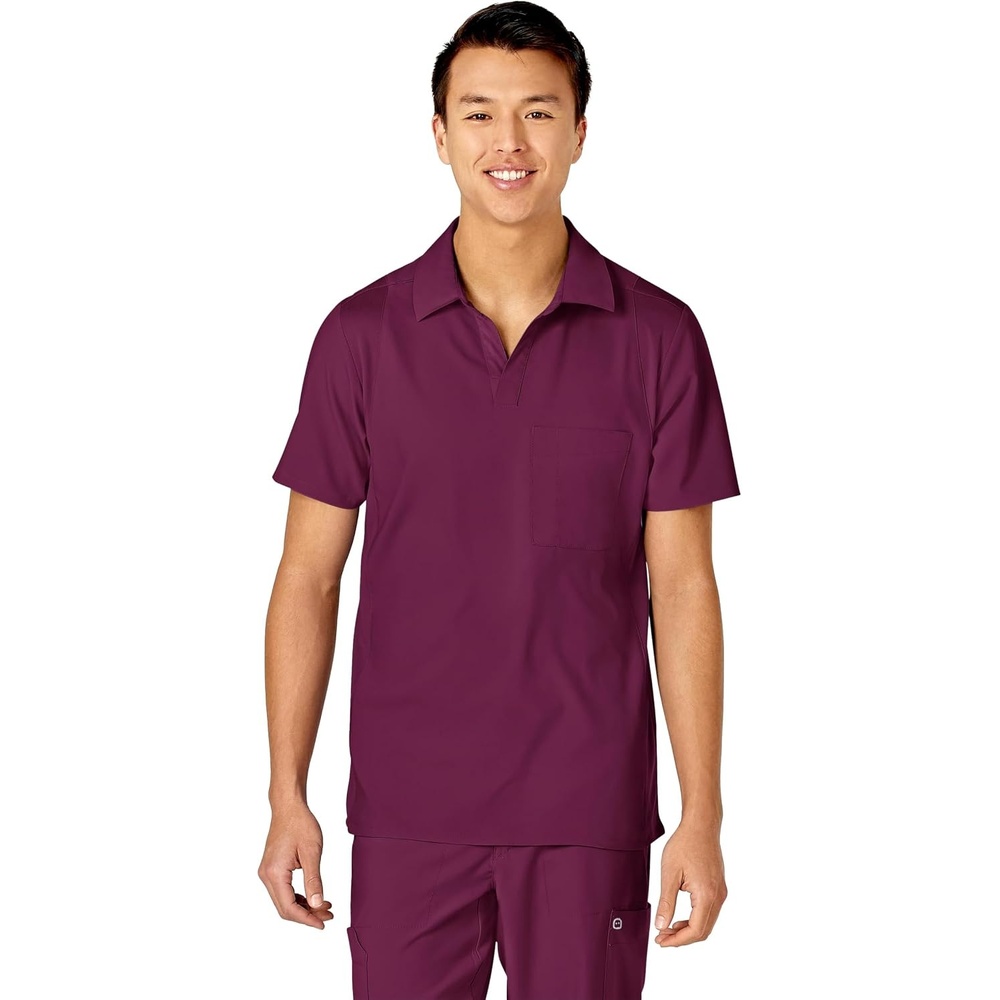 Wink W123 Men’s Collar Scrub Top(Wine)