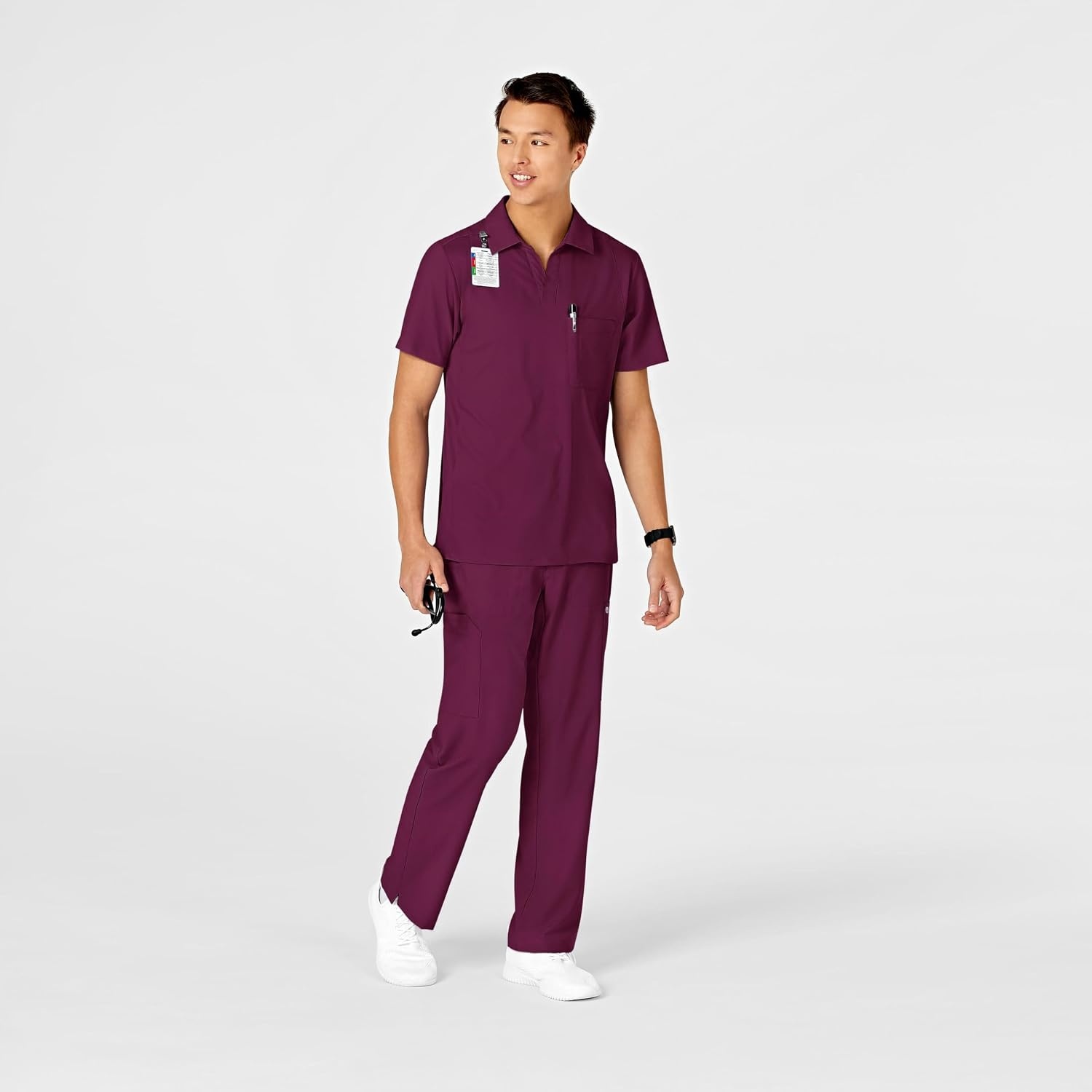 Wink W123 Men’s Collar Scrub Top(Wine)