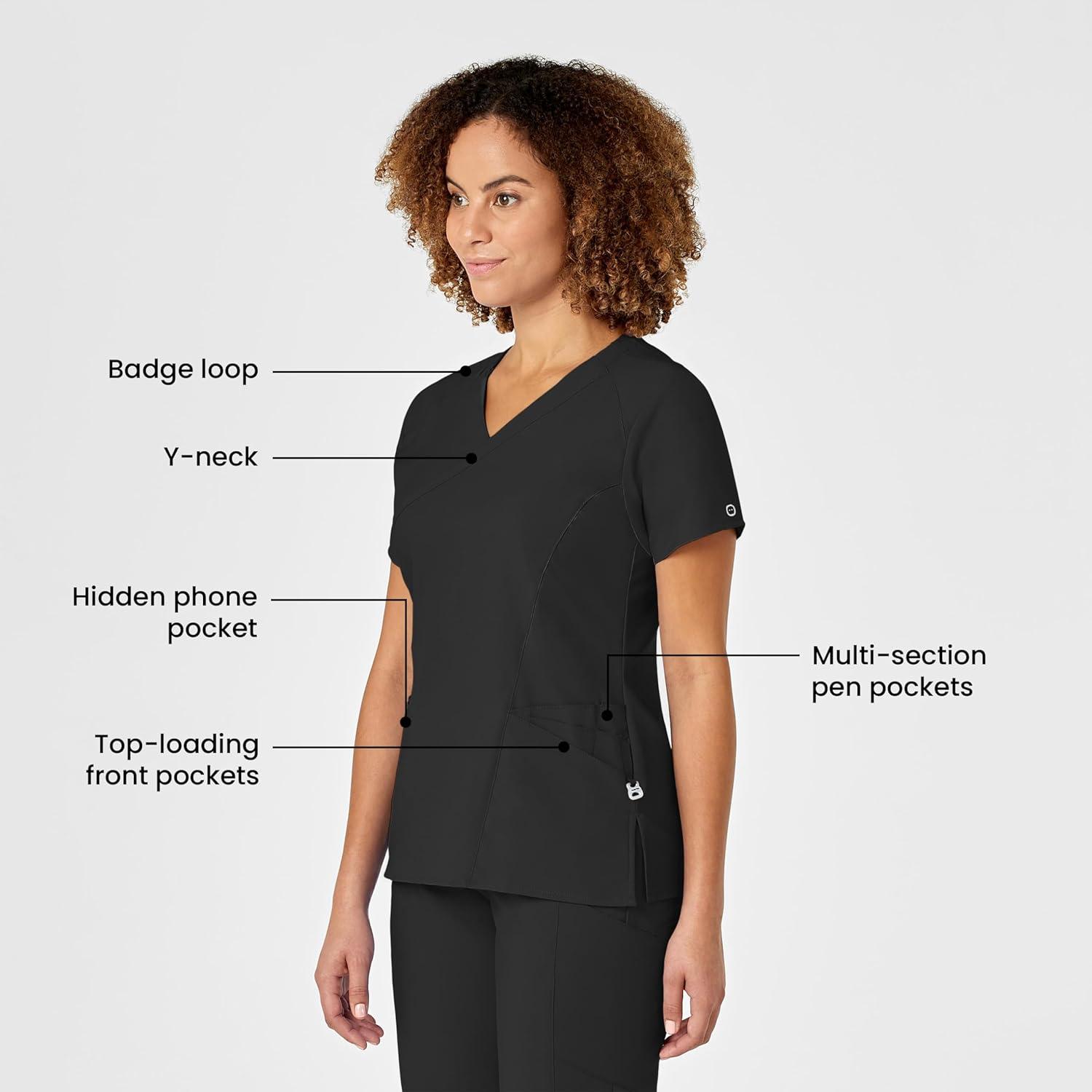 WonderWink Womens Women’s Mock Wrap Scrub Top(Black)