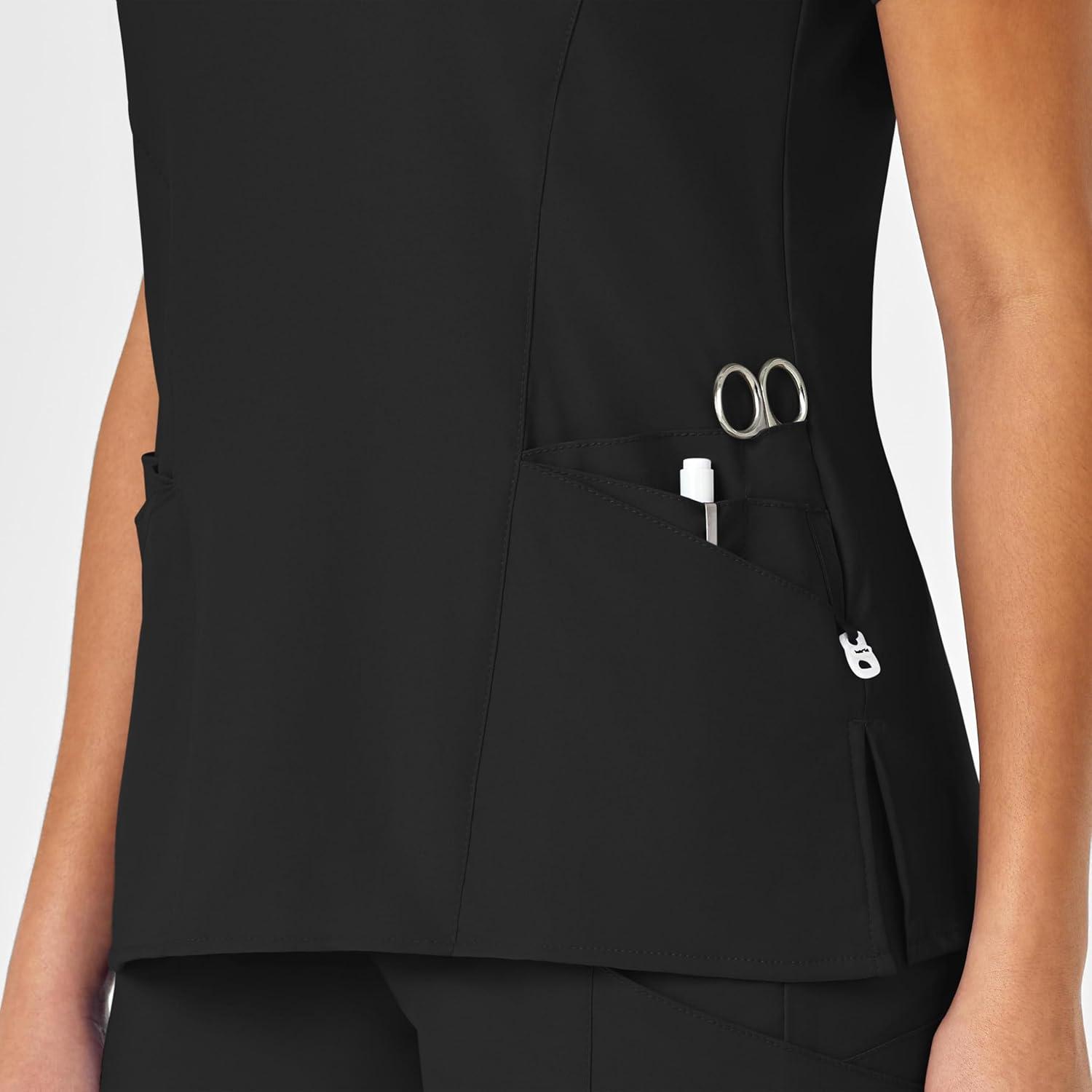 WonderWink Womens Women’s Mock Wrap Scrub Top(Black)