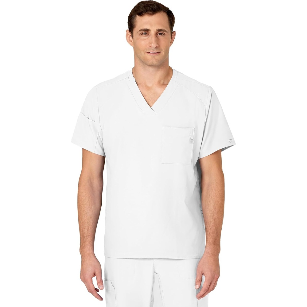 WINK W123 Men’s V-Neck Scrub Top(White)