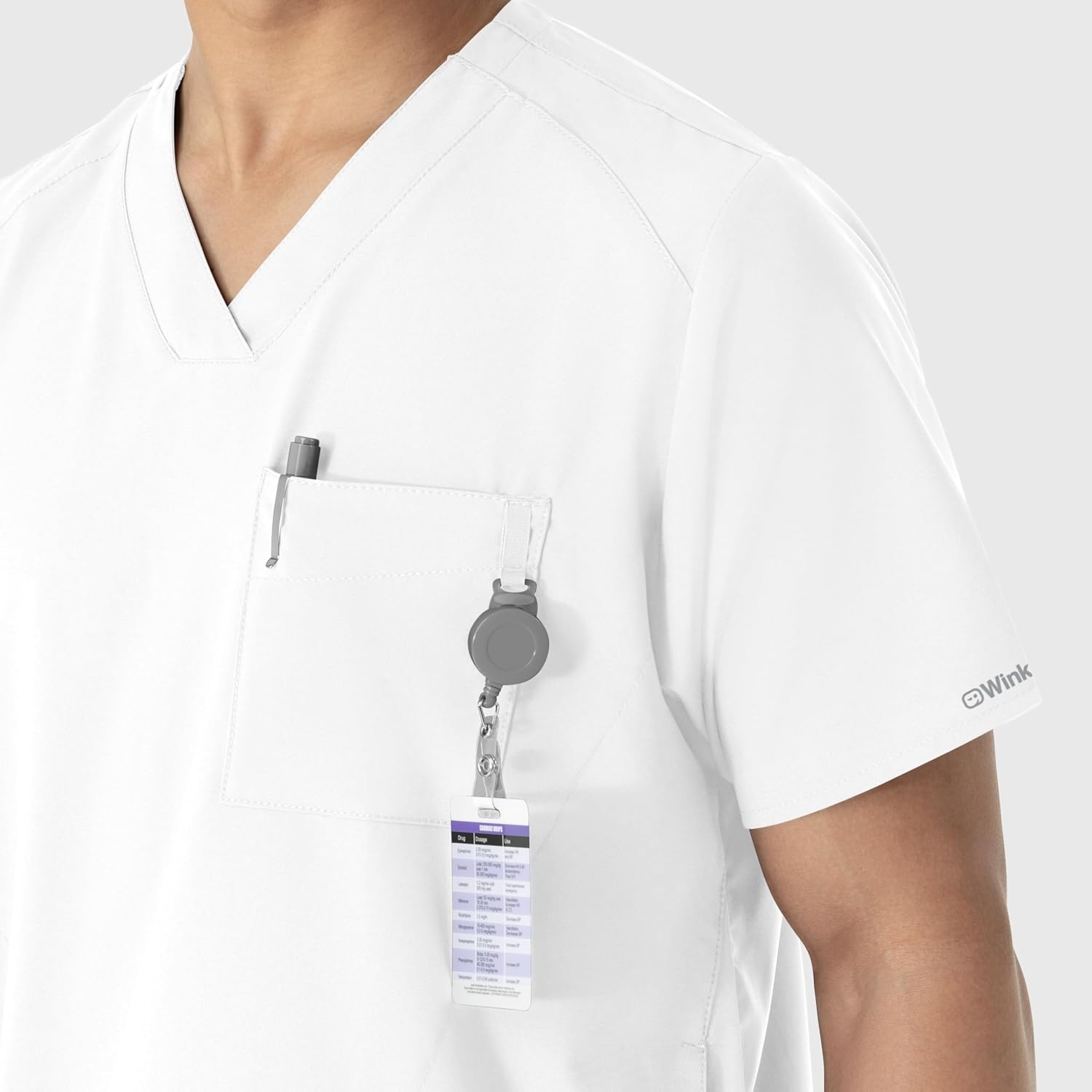 WINK W123 Men’s V-Neck Scrub Top(White)