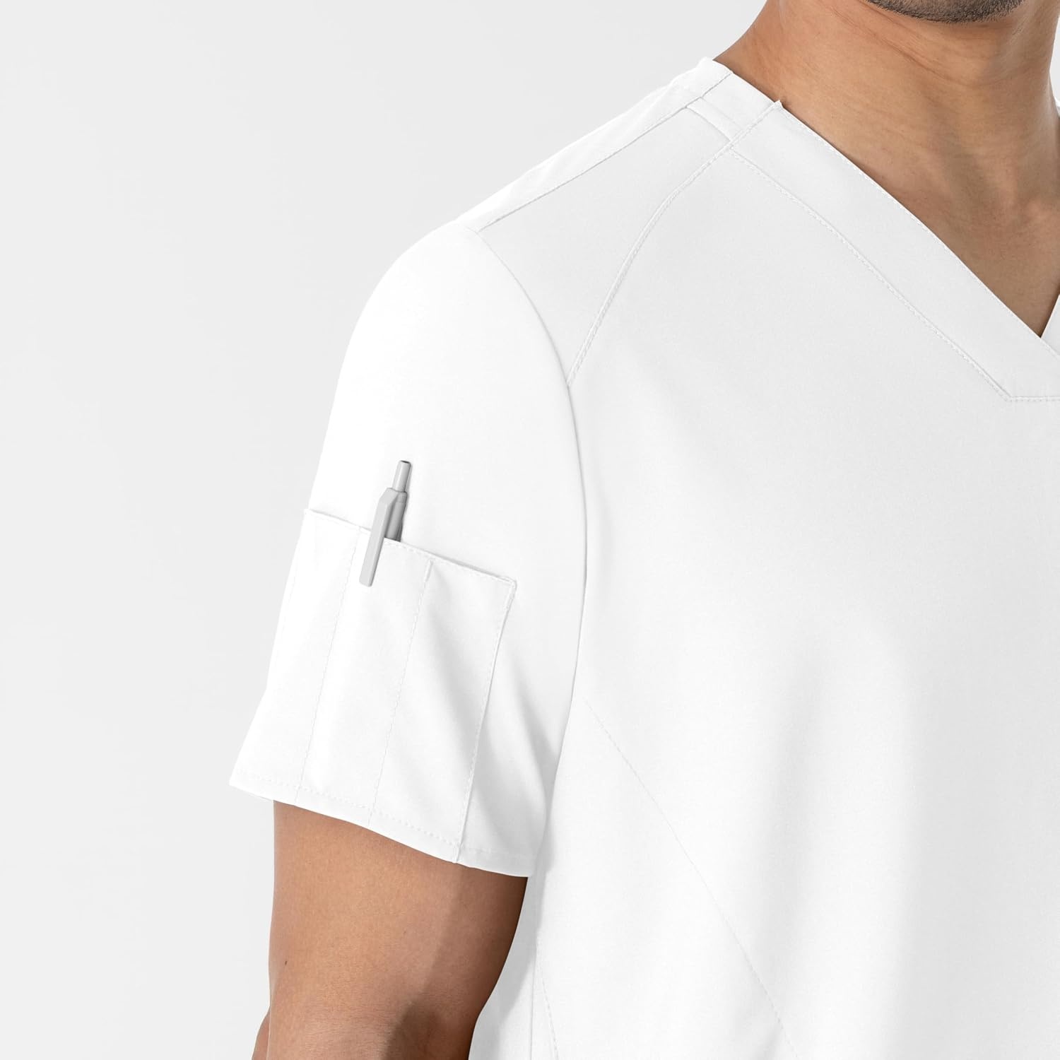 WINK W123 Men’s V-Neck Scrub Top(White)
