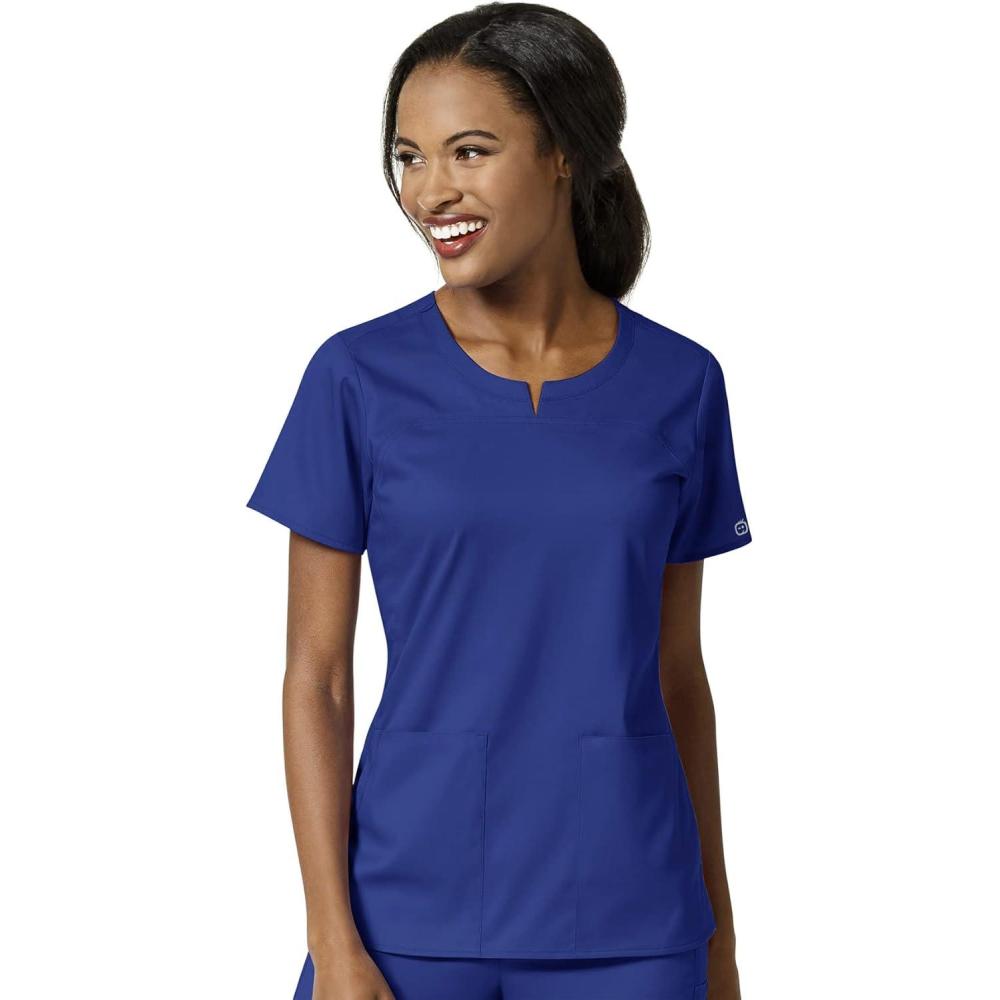 WonderWink Womens Women’s 4 Pocket Notch Neck Scrub Top(Galaxy Blue)