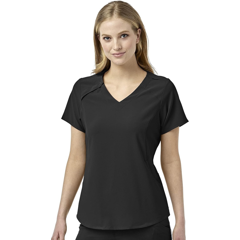 WonderWink Mens Renew Women’s Zip Accent Scrub Top(Black)