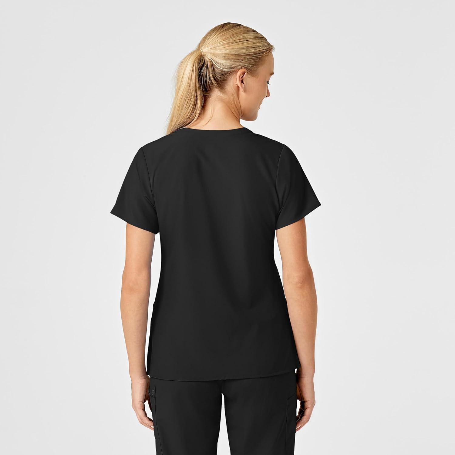 Wink Scrubs for Women, W123, Stylized Vneck Tops with 5 Pockets(Black)