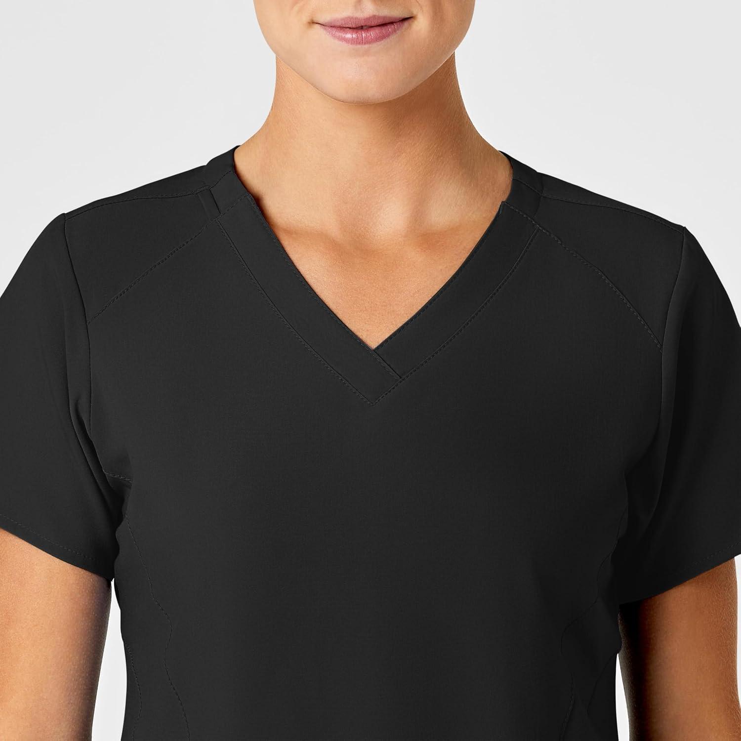 Wink Scrubs for Women, W123, Stylized Vneck Tops with 5 Pockets(Black)