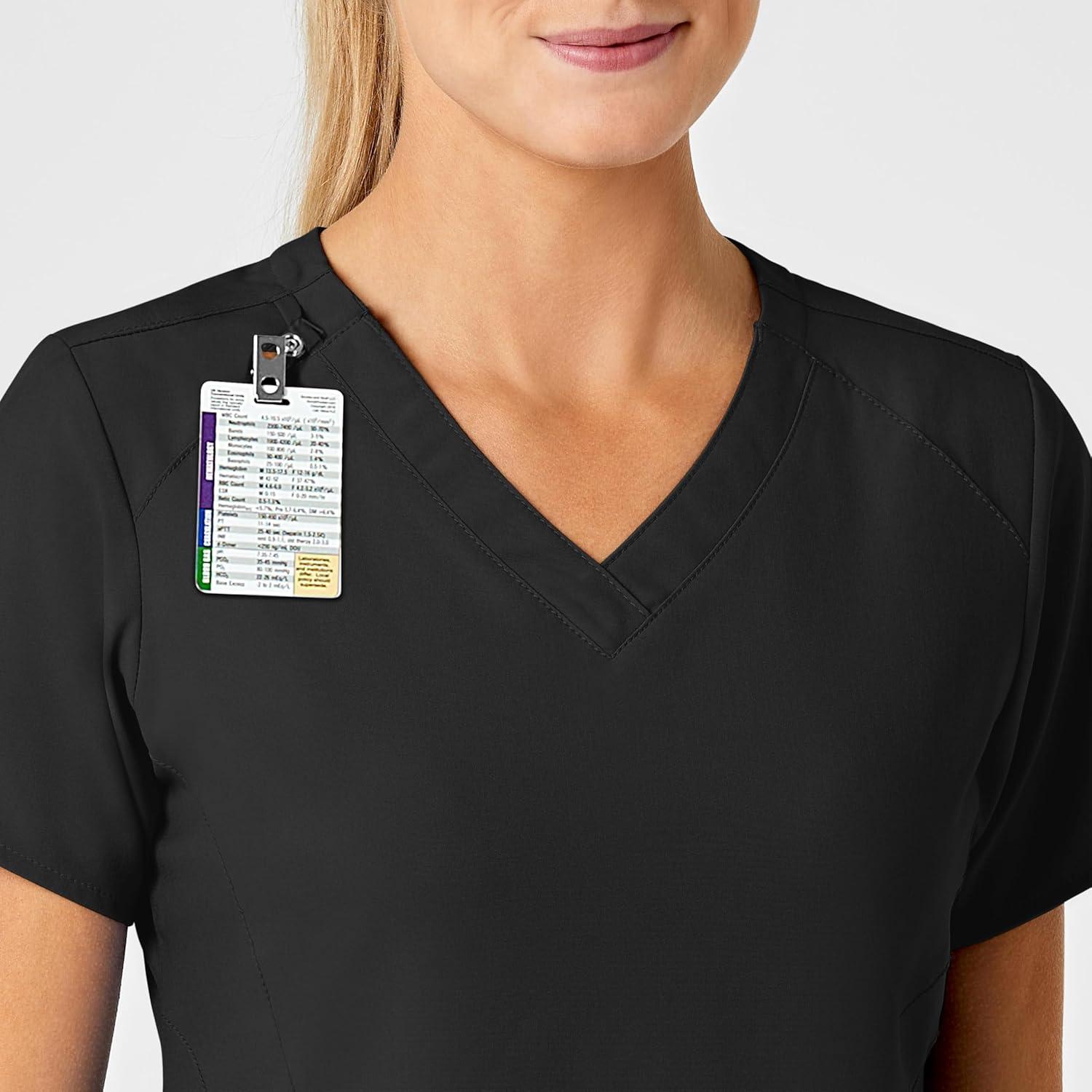 Wink Scrubs for Women, W123, Stylized Vneck Tops with 5 Pockets(Black)