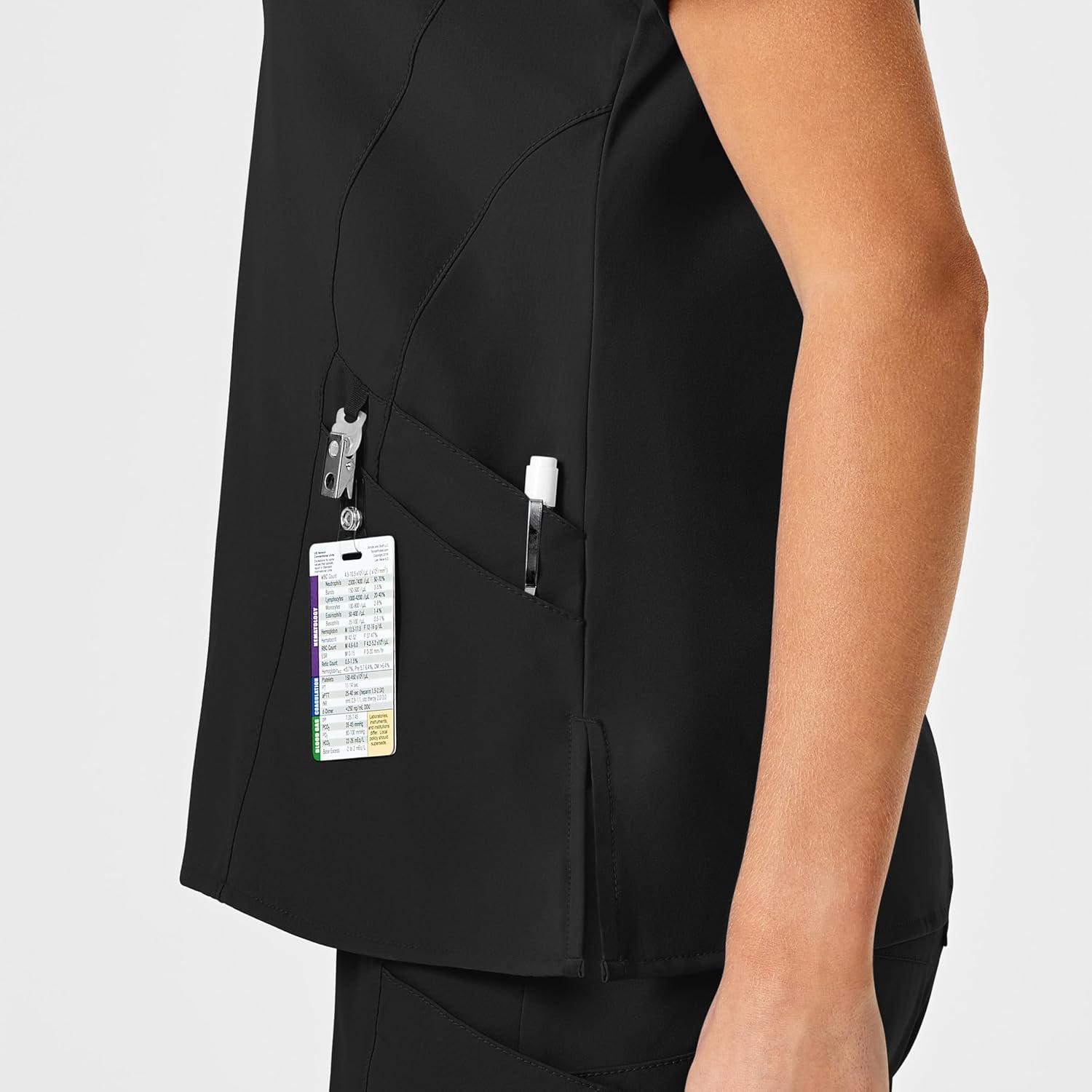 Wink Scrubs for Women, W123, Stylized Vneck Tops with 5 Pockets(Black)