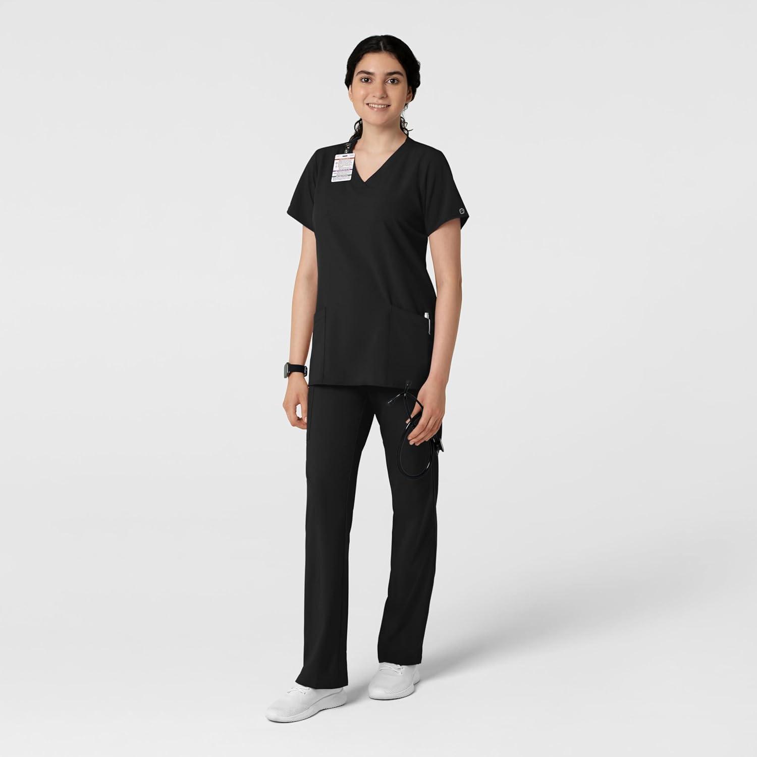 Wink Scrubs for Women, W123, Classic V-Neck Tops with 2 Pockets(Black)