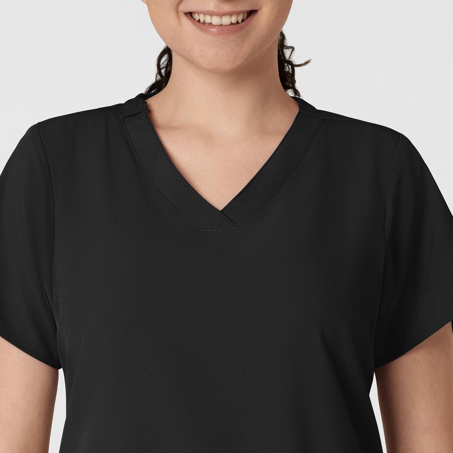 Wink Scrubs for Women, W123, Classic V-Neck Tops with 2 Pockets(Black)