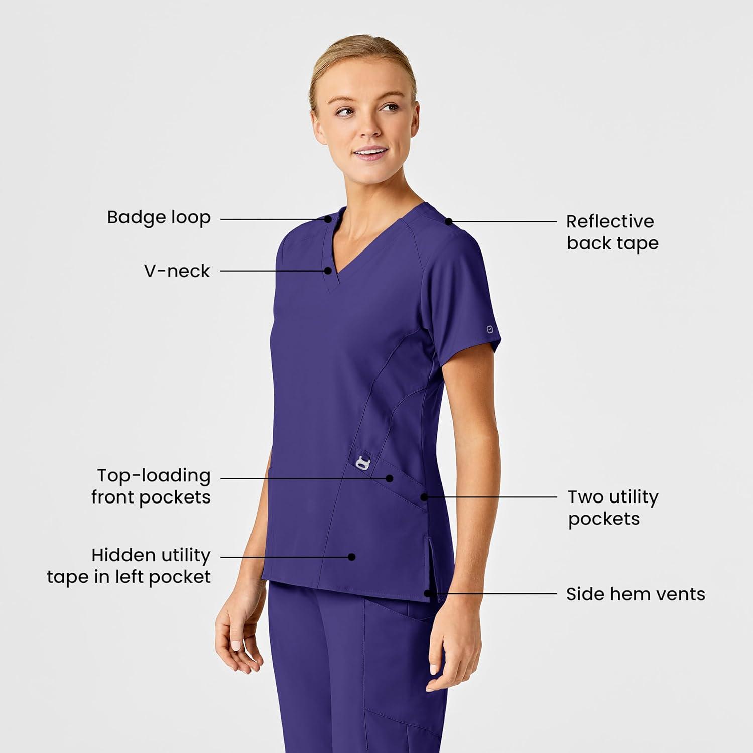 Wink Scrubs for Women, W123, Stylized Vneck Tops with 5 Pockets(Grape)