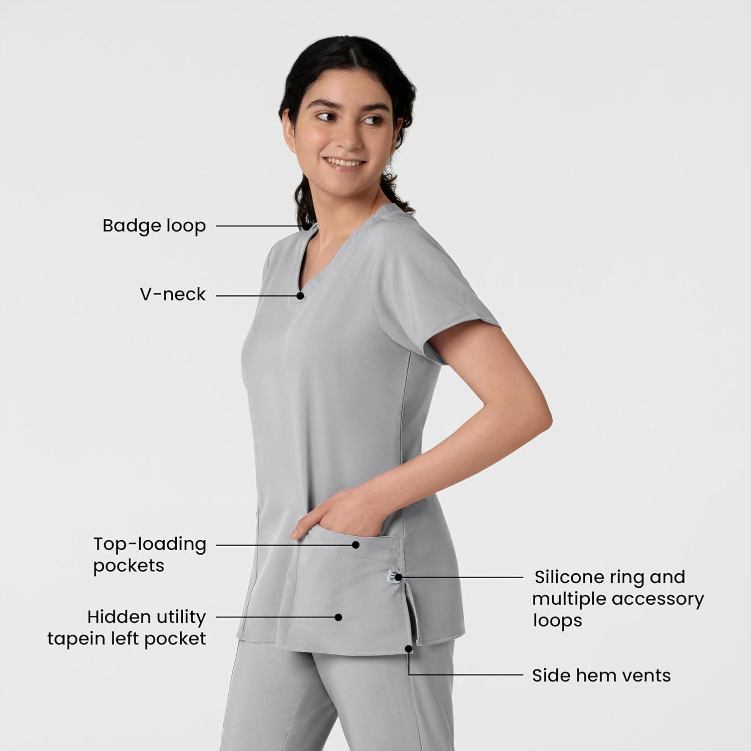 Wink Scrubs for Women, W123, Classic V-Neck Tops with 2 Pockets(Grey)