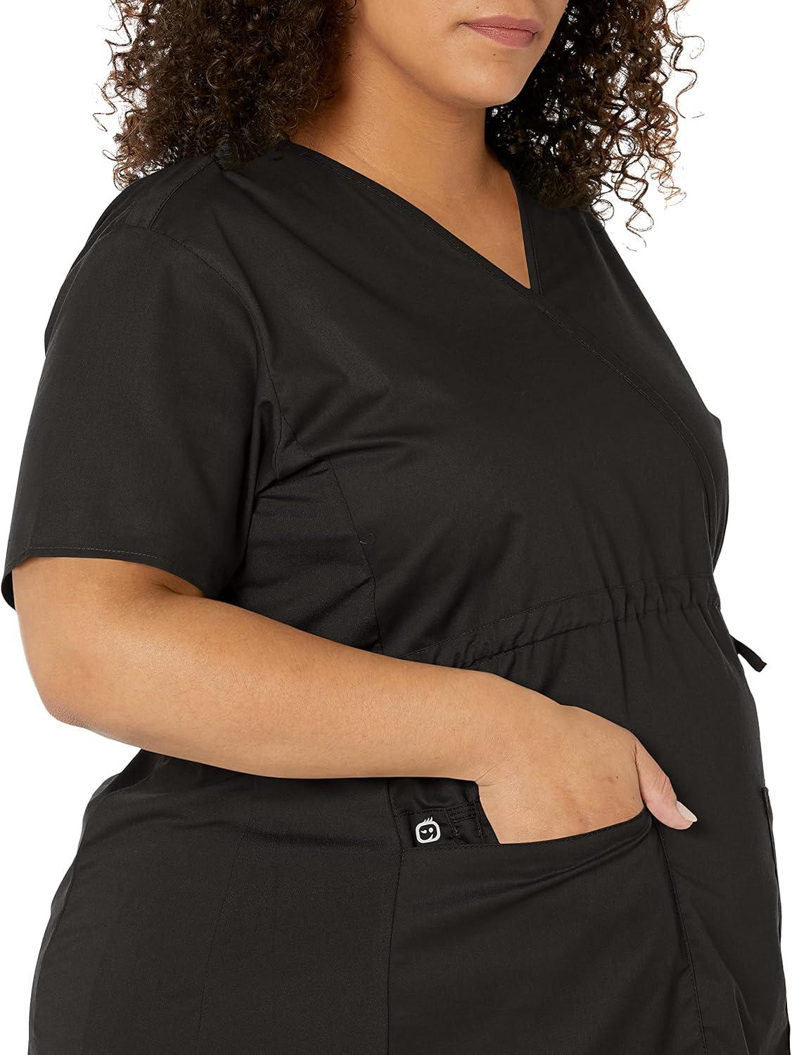 Wink WonderWORK Scrubs for Maternity Mock Wrap Scrub Tops(Black)