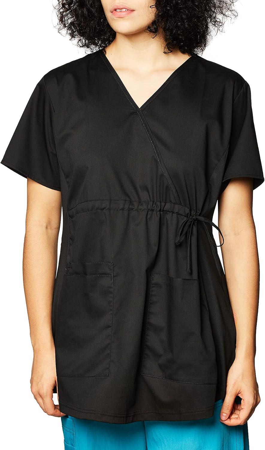 Wink WonderWORK Scrubs for Maternity Mock Wrap Scrub Tops(Black)