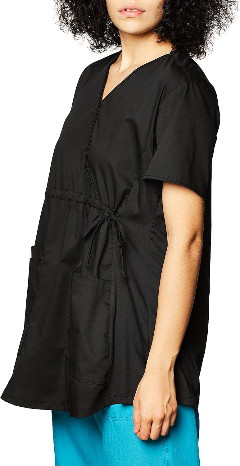 Wink WonderWORK Scrubs for Maternity Mock Wrap Scrub Tops(Black)