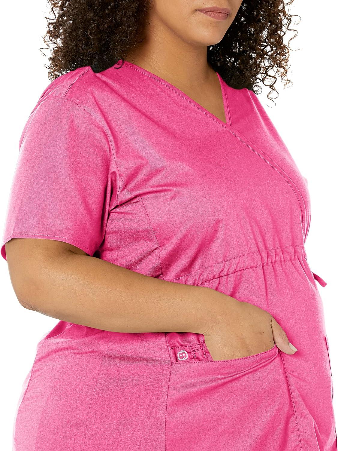 Wink WonderWORK Scrubs for Maternity Mock Wrap Scrub Tops(Fuchsia)