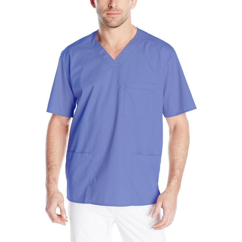 WonderWink Men’s V-Neck Top, Ceil Blue, Medium