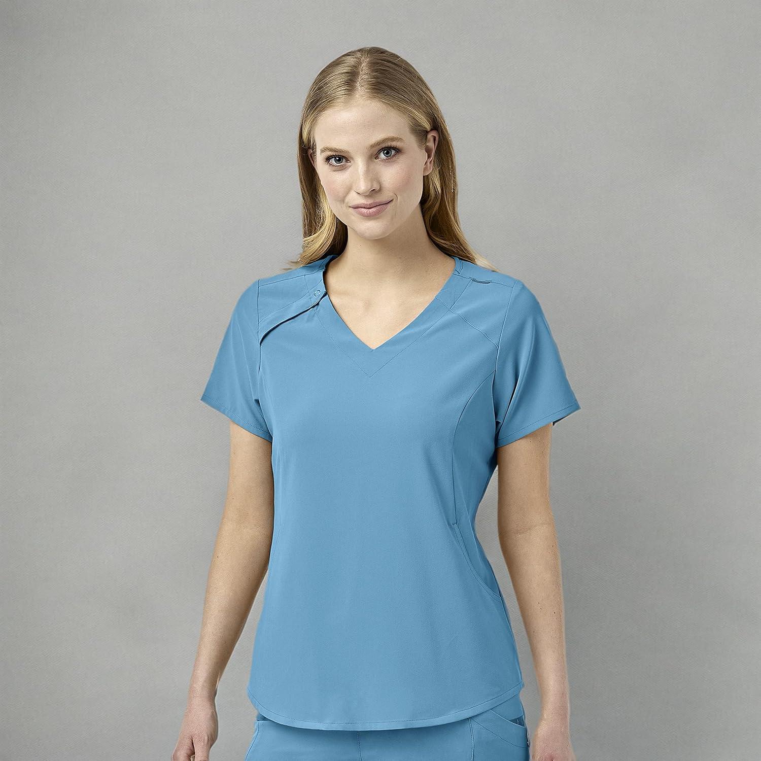 WonderWink Womens Renew Women’s Zip Accent Scrub Top(Bay Blue)