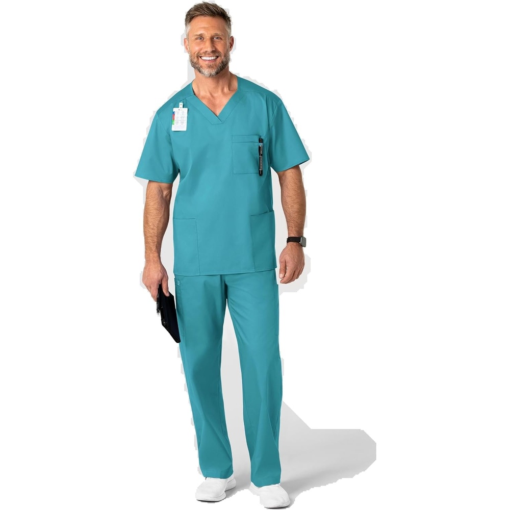 WonderWink Men’s Big Wonderwork Big Men’s V Neck Scrub Top(Teal Blue)