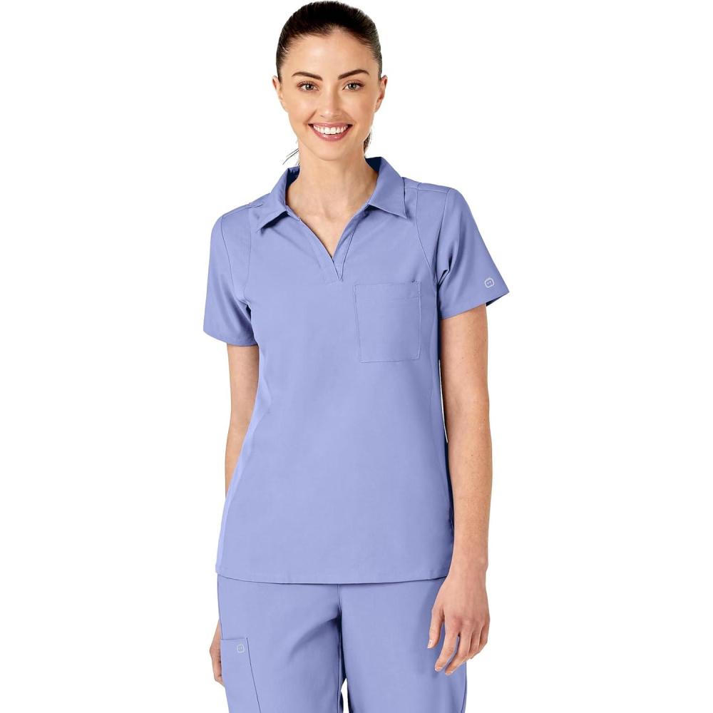 WonderWink Womens Collar Top(Ceil Blue)
