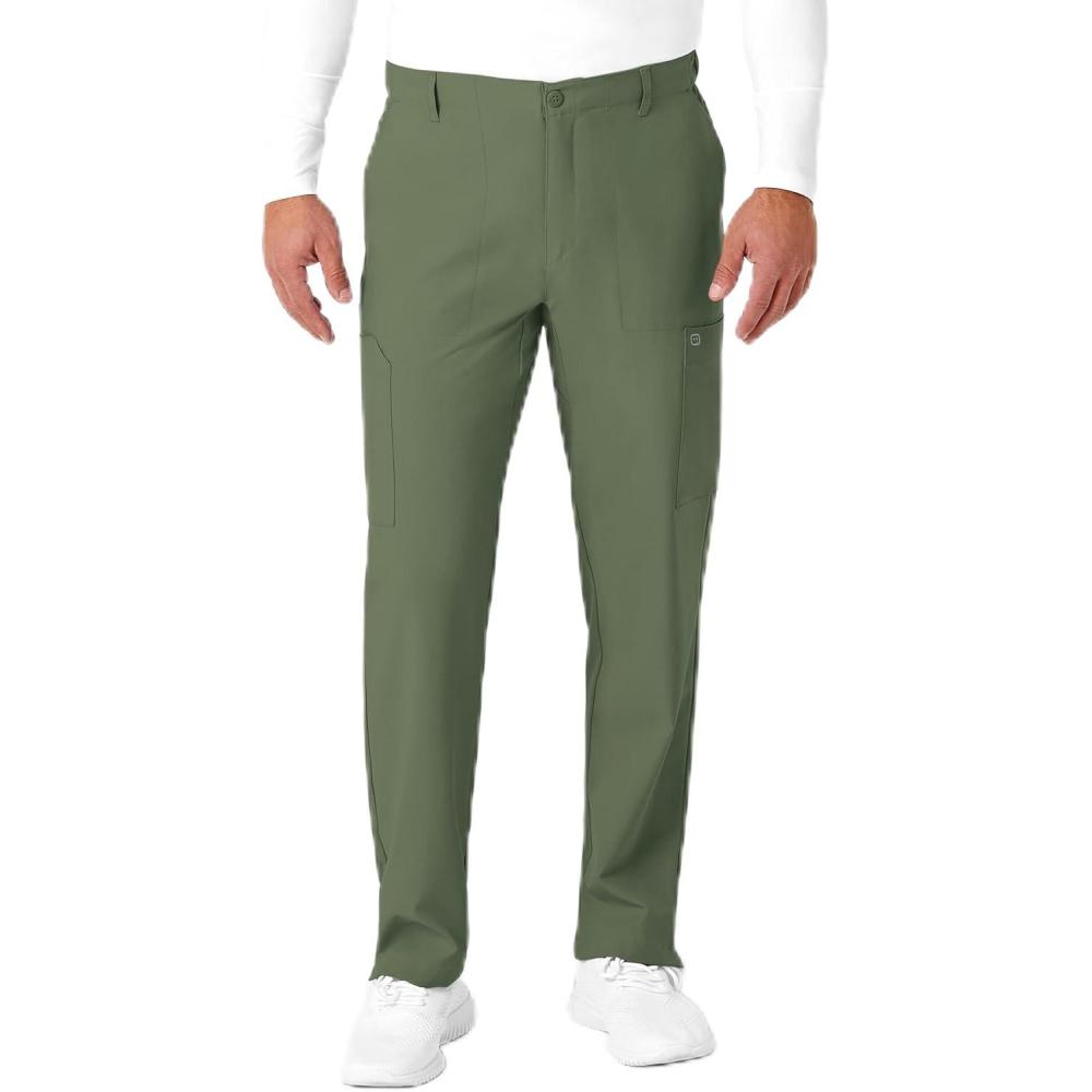 WonderWink Mens Men’s Flat Front Cargo Pant(Olive)